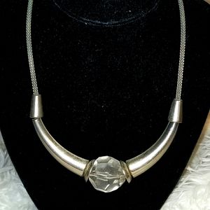 ❤️ Unusual Faceted Crystal Silver Tube Necklace